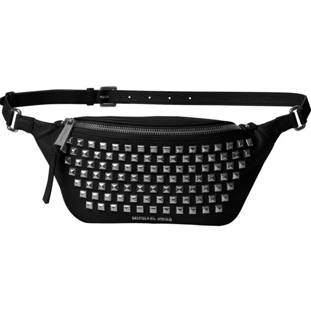 Michael Kors Rhea Zip Pyramid Stud Belt Bag - Black
